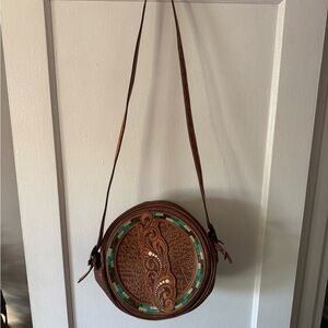 American Darling: Brown Leather Crossbody Bag with Turquoise Accents